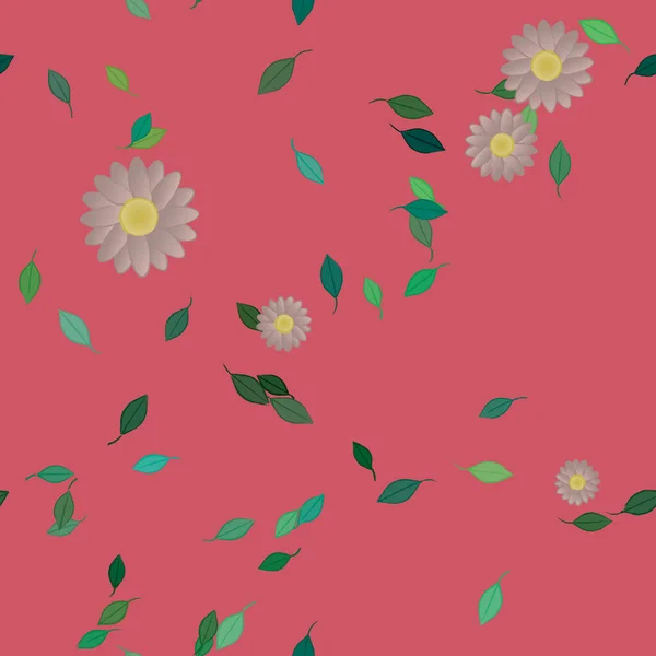 Fleurs Avec Feuilles Fond Sans Couture Illustration Vectorielle — Image vectorielle