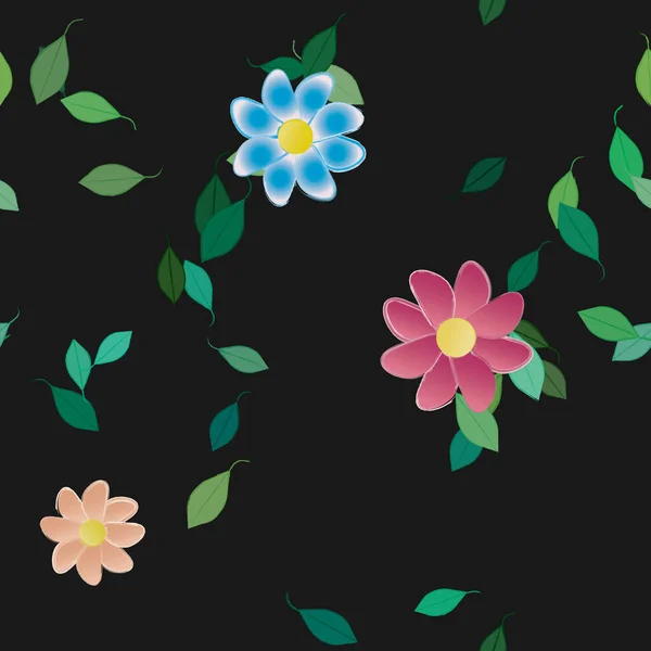 Flores Con Hojas Fondo Sin Costuras Ilustración Vectorial — Archivo Imágenes Vectoriales