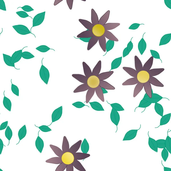 Flores Com Folhas Sem Costura Fundo Ilustração Vetorial — Vetor de Stock