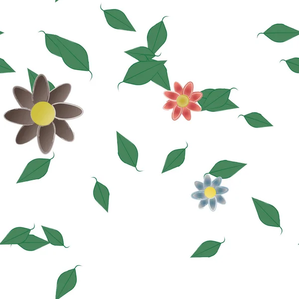 Flores Com Folhas Sem Costura Fundo Ilustração Vetorial — Vetor de Stock