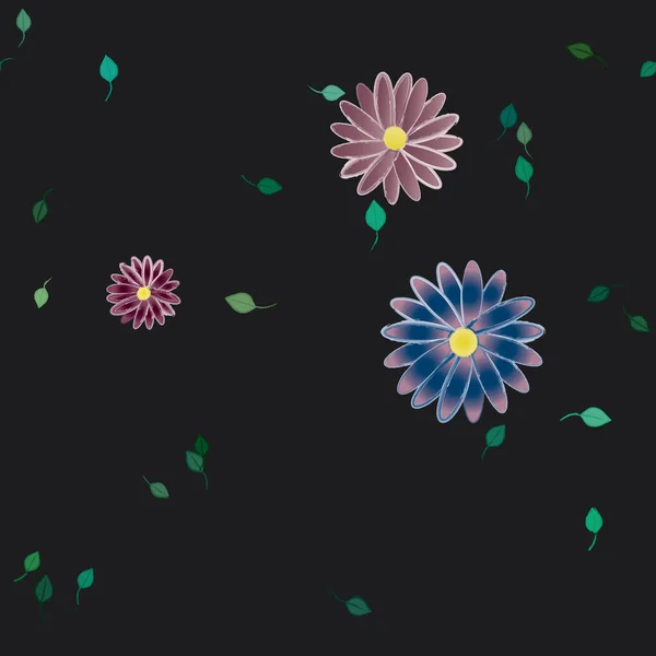 Flores Abstractas Con Hojas Verdes Patrón Sin Costura Ilustración Vectorial — Vector de stock