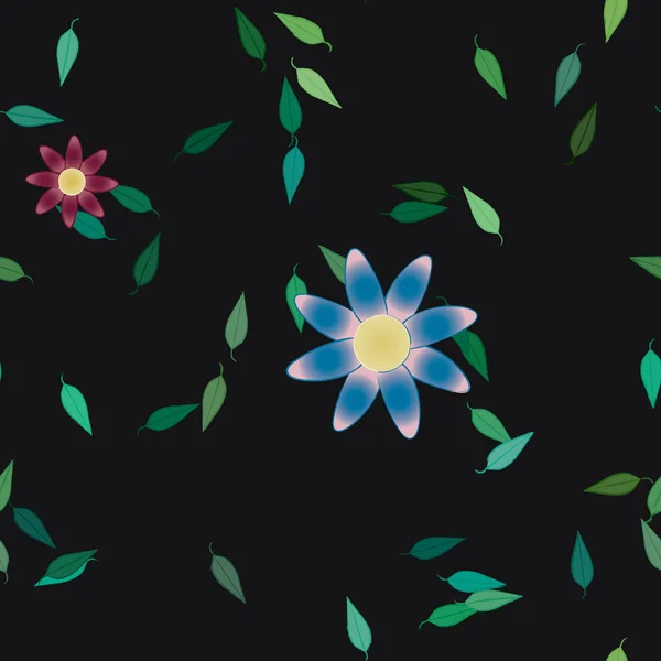 Flores Con Hojas Fondo Sin Costuras Ilustración Vectorial — Archivo Imágenes Vectoriales