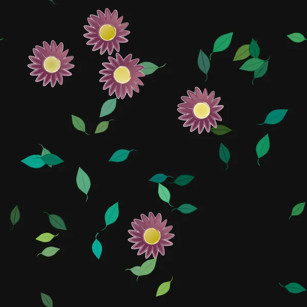 Blumen Mit Blättern Nahtloser Hintergrund Vektorillustration — Stockvektor