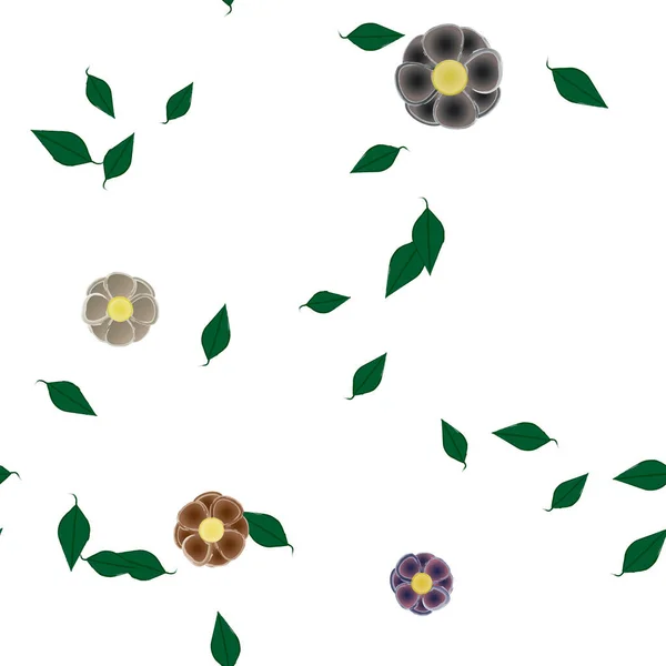 Blumen Mit Blättern Nahtloser Hintergrund Vektorillustration — Stockvektor