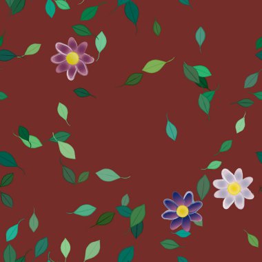 Yeşil yapraklı soyut çiçekler pürüzsüz desen, vektör çizimi