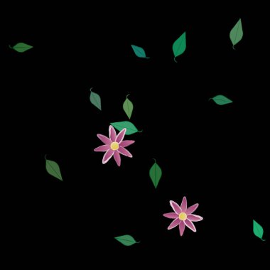 Yeşil yapraklı soyut çiçekler pürüzsüz desen, vektör çizimi