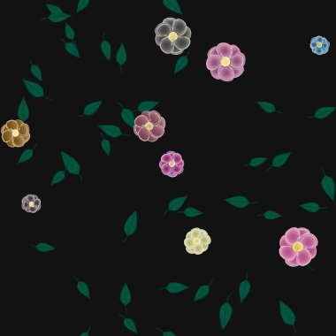 Yeşil yapraklı soyut çiçekler pürüzsüz desen, vektör çizimi