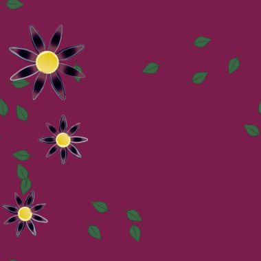 Yeşil yapraklı soyut çiçekler pürüzsüz desen, vektör çizimi