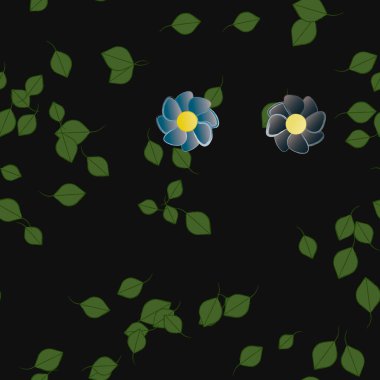 Yeşil yapraklı soyut çiçekler pürüzsüz desen, vektör çizimi