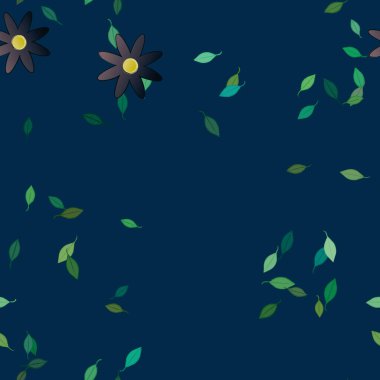 Yeşil yapraklı soyut çiçekler pürüzsüz desen, vektör çizimi