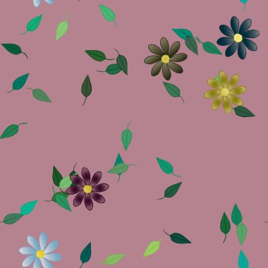 Yeşil yapraklı soyut çiçekler pürüzsüz desen, vektör çizimi