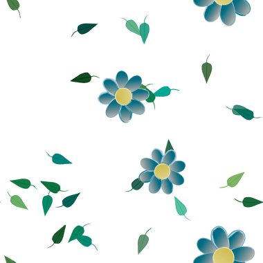 Yeşil yapraklı soyut çiçekler pürüzsüz desen, vektör çizimi