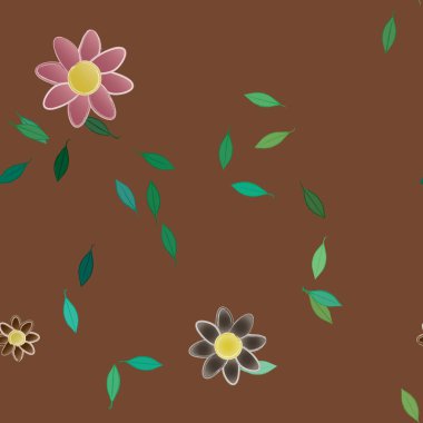 Yeşil yapraklı soyut çiçekler pürüzsüz desen, vektör çizimi