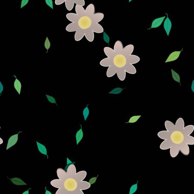 Yeşil yapraklı soyut çiçekler pürüzsüz desen, vektör çizimi