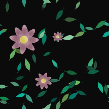 Yeşil yapraklı soyut çiçekler pürüzsüz desen, vektör çizimi