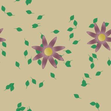 Yeşil yapraklı soyut çiçekler pürüzsüz desen, vektör çizimi