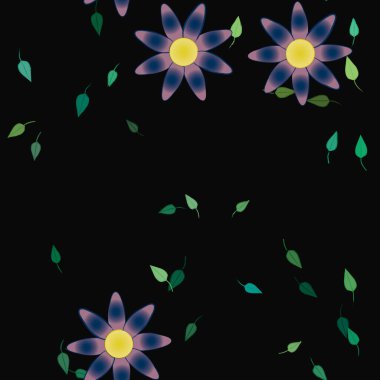 Yeşil yapraklı soyut çiçekler pürüzsüz desen, vektör çizimi