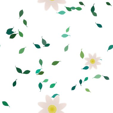 Yeşil yapraklı soyut çiçekler pürüzsüz desen, vektör çizimi