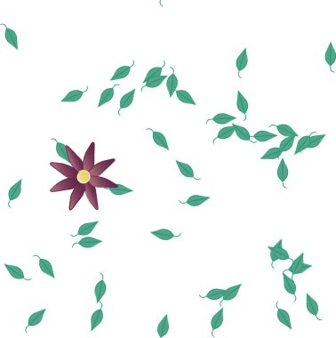 Yeşil yapraklı soyut çiçekler pürüzsüz desen, vektör çizimi