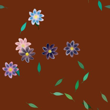 Yeşil yapraklı soyut çiçekler pürüzsüz desen, vektör çizimi