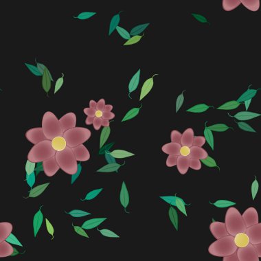 Yeşil yapraklı soyut çiçekler pürüzsüz desen, vektör çizimi