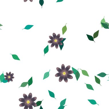 Yeşil yapraklı soyut çiçekler pürüzsüz desen, vektör çizimi