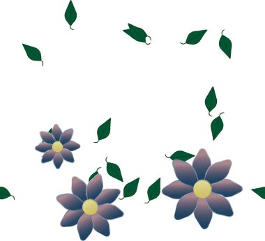 Yeşil yapraklı soyut çiçekler pürüzsüz desen, vektör çizimi