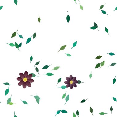 Yeşil yapraklı soyut çiçekler pürüzsüz desen, vektör çizimi