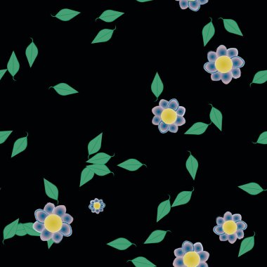 Yeşil yapraklı soyut çiçekler pürüzsüz desen, vektör çizimi