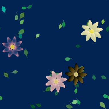 Yeşil yapraklı soyut çiçekler pürüzsüz desen, vektör çizimi