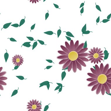 Yeşil yapraklı soyut çiçekler pürüzsüz desen, vektör çizimi