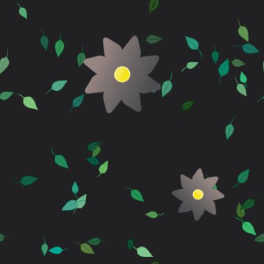 Yeşil yapraklı soyut çiçekler pürüzsüz desen, vektör çizimi