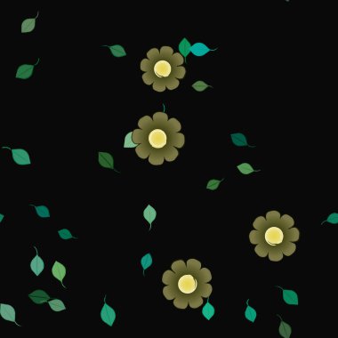 Yeşil yapraklı soyut çiçekler pürüzsüz desen, vektör çizimi