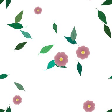 Yeşil yapraklı soyut çiçekler pürüzsüz desen, vektör çizimi