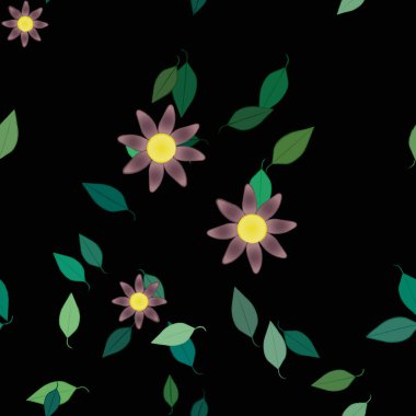 Yeşil yapraklı soyut çiçekler pürüzsüz desen, vektör çizimi