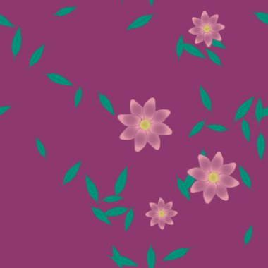 Yeşil yapraklı soyut çiçekler pürüzsüz desen, vektör çizimi