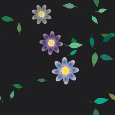 Yeşil yapraklı soyut çiçekler pürüzsüz desen, vektör çizimi