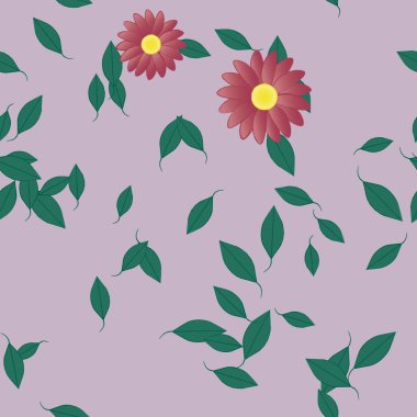 Yeşil yapraklı soyut çiçekler pürüzsüz desen, vektör çizimi