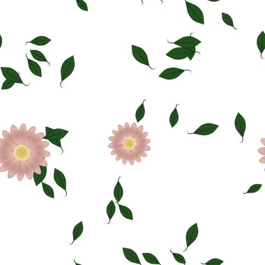 Yeşil yapraklı soyut çiçekler pürüzsüz desen, vektör çizimi