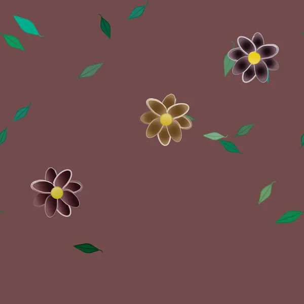 Flores Abstractas Con Hojas Verdes Patrón Sin Costura Ilustración Vectorial — Archivo Imágenes Vectoriales