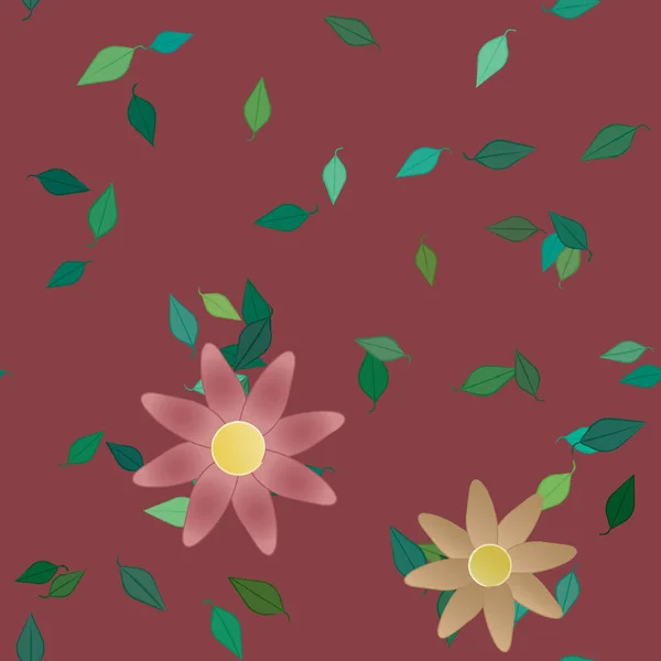 Fleurs Avec Feuilles Fond Sans Couture Illustration Vectorielle — Image vectorielle