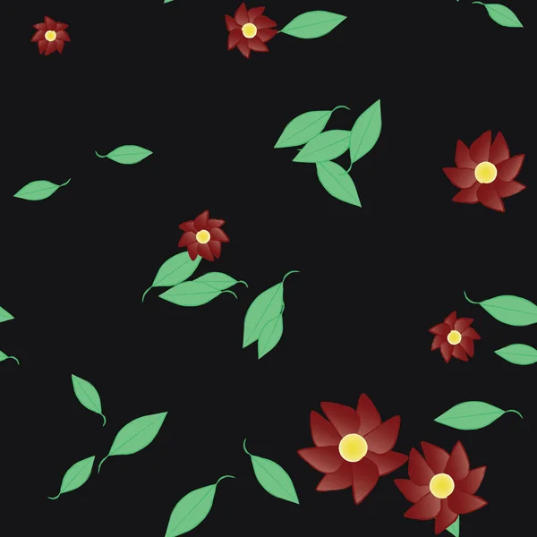 Flores Abstractas Con Hojas Verdes Patrón Sin Costura Ilustración Vectorial — Vector de stock