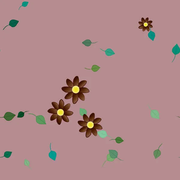 Flores Con Hojas Fondo Sin Costuras Ilustración Vectorial — Vector de stock