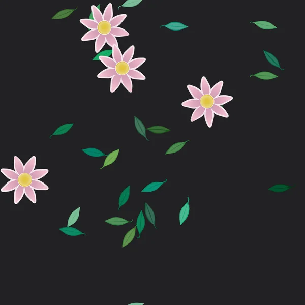 Flores Con Hojas Fondo Sin Costuras Ilustración Vectorial — Vector de stock