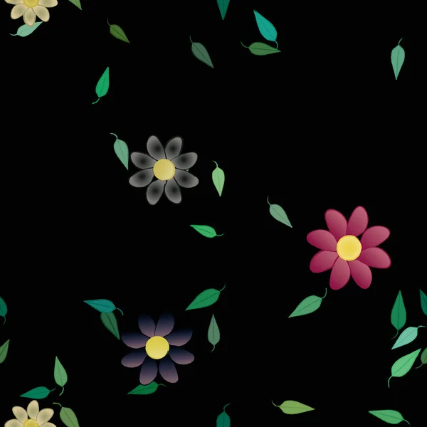 Flores Con Hojas Fondo Sin Costuras Ilustración Vectorial — Vector de stock