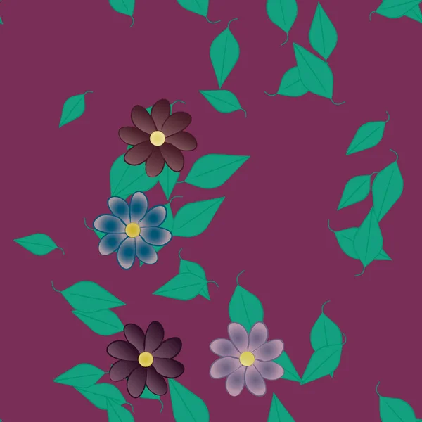 Flores Con Hojas Fondo Sin Costuras Ilustración Vectorial — Vector de stock