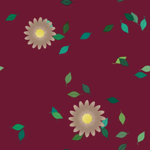 Fleurs Avec Feuilles Fond Sans Couture Illustration Vectorielle — Image vectorielle