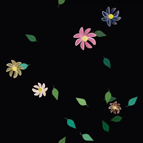 Flores Con Hojas Fondo Sin Costuras Ilustración Vectorial — Archivo Imágenes Vectoriales