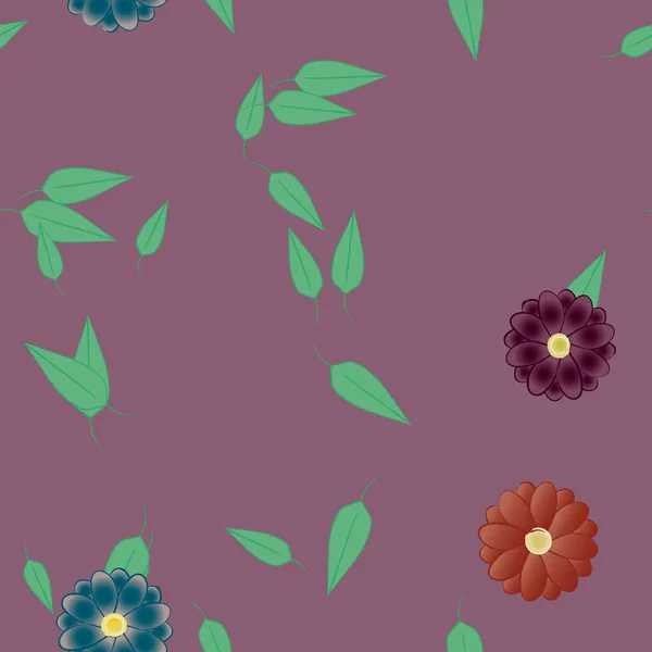 Flores Con Hojas Fondo Sin Costuras Ilustración Vectorial — Archivo Imágenes Vectoriales