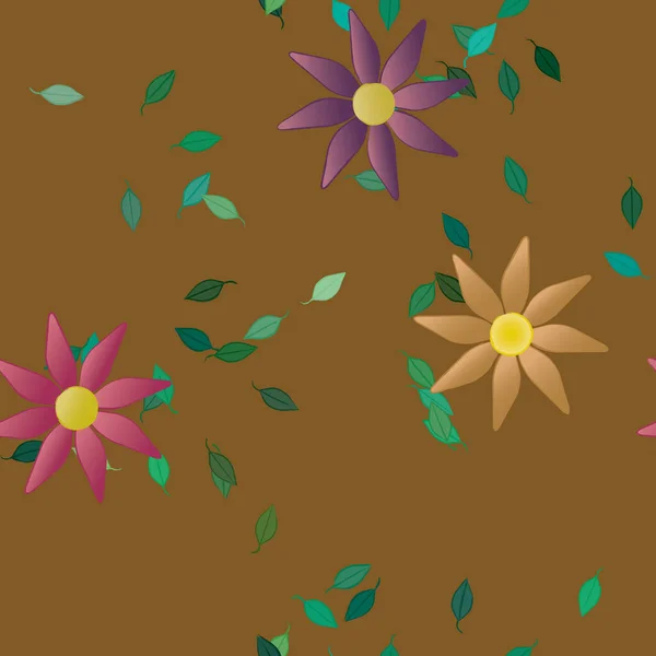 Flores Com Folhas Sem Costura Fundo Ilustração Vetorial — Vetor de Stock